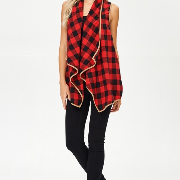 Sleeveless Plaid Vest with Pockets - Picture 2 of 4